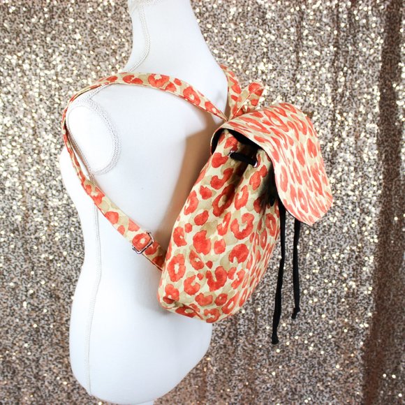 Red Animal Print Backpack Purse, Cinch Bag, Handmade, Leopard, Cheetah, Canvas main image 8